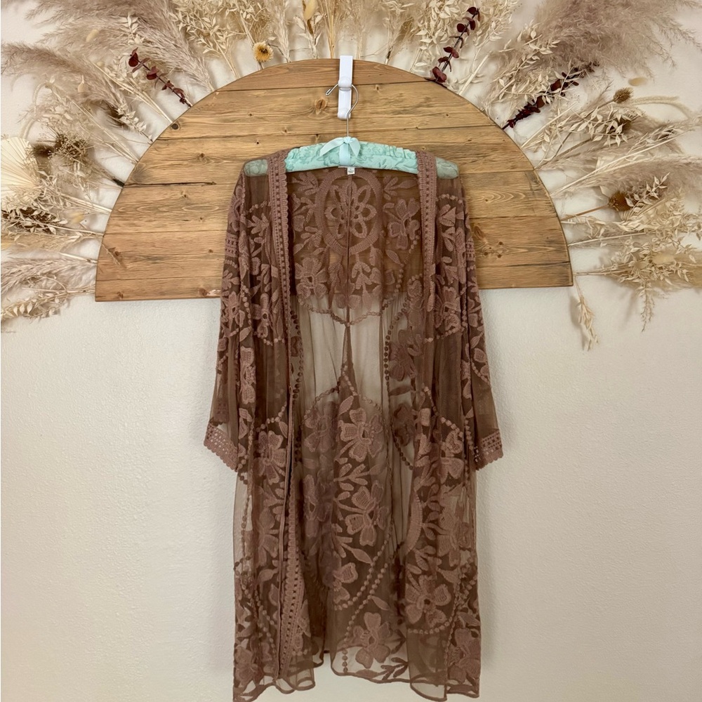 Umgee Brown Floral Lace Kimono